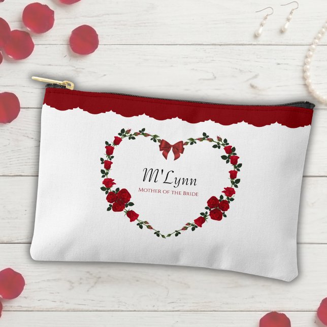 Elegant Red Roses Mother of Bride Makeup Bag (A sentimental red rose keepsake for the Mother of the Bride to treasure forever.)