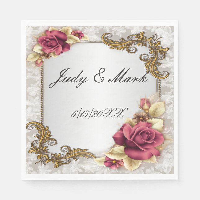 Elegant Red Roses Paper Napkins (Front)