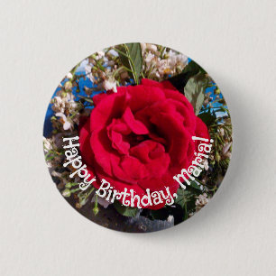 Elegant red roses photo birthday 6 cm round badge