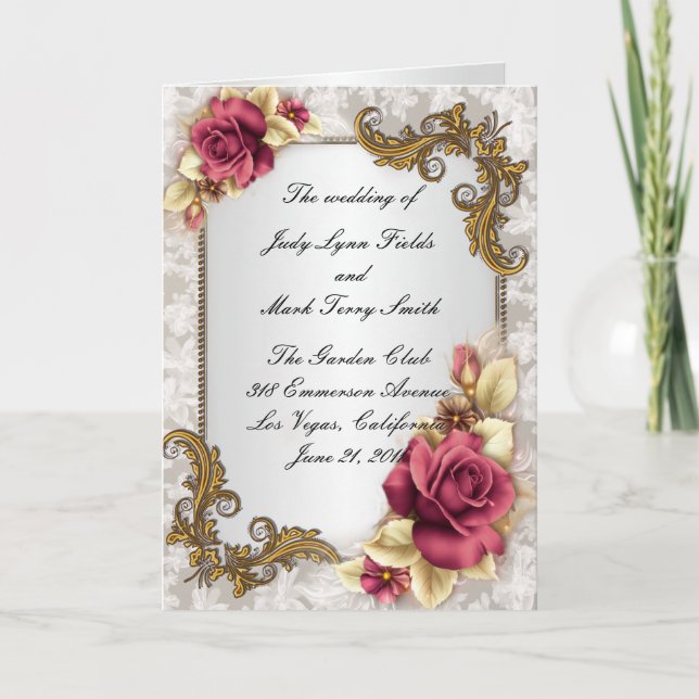 Elegant Red Roses Program Card (Front)