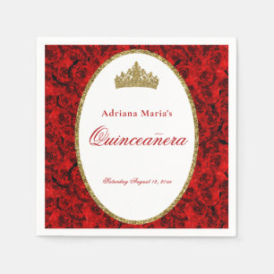 Elegant Red Roses Quinceanera Napkins 