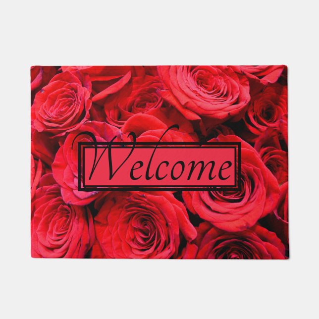 Elegant red roses red flowers red floral doormat (Front)