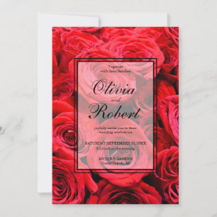 Elegant red roses red flowers red floral invitation