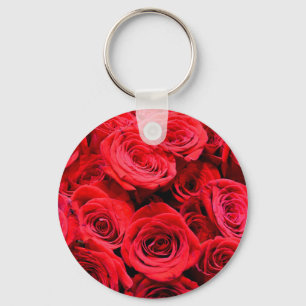 Elegant red roses red flowers red floral key ring
