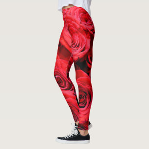 Elegant red roses red flowers red floral leggings