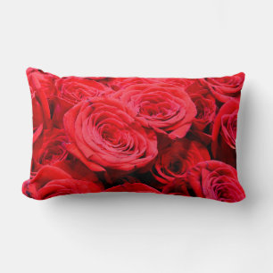 Elegant red roses red flowers red floral lumbar cushion