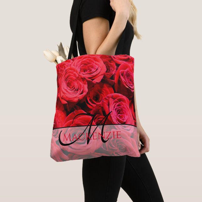 Elegant red roses red flowers red floral tote bag (Close Up)