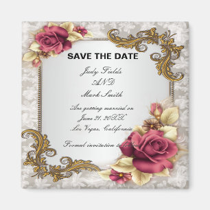 Elegant Red Roses Save The Date Magnet