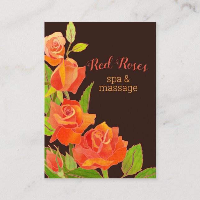 Elegant Red Roses Spa Therapist Business Card (Front)