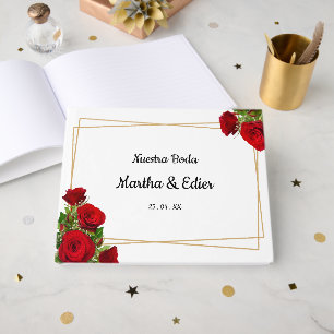 Elegant Red Roses Traditional Spanish Wedding Guest Book