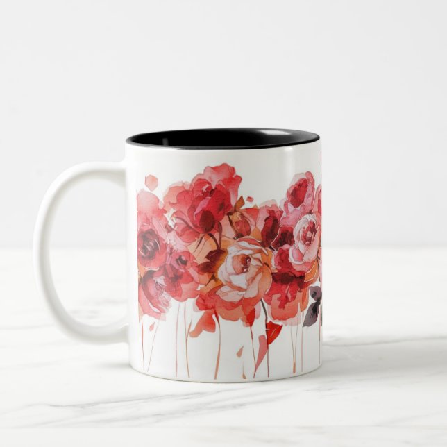 Elegant Red Roses Watercolor Mug (Left)