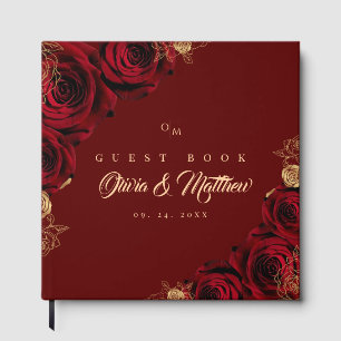 Elegant Red Roses Wedding Guest Book