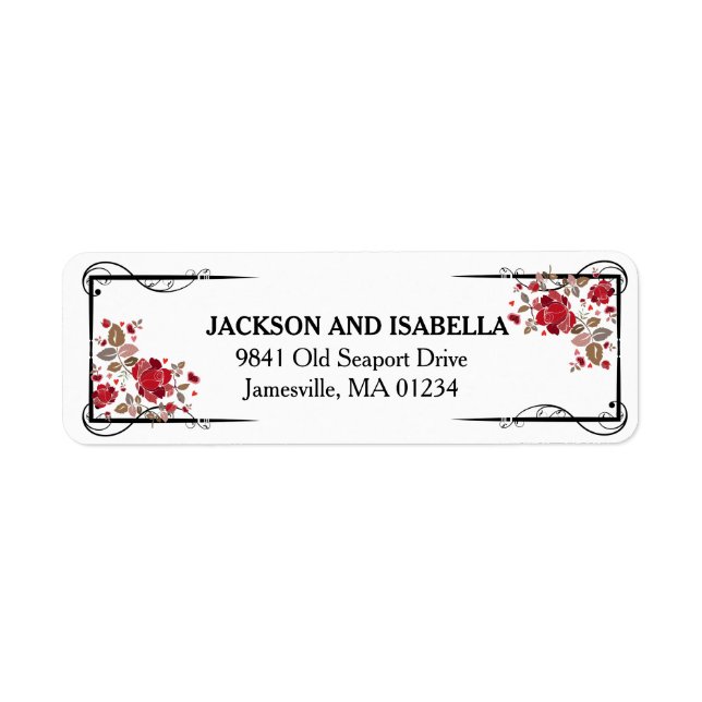 Elegant Red Roses Wedding Return Address Labels (Front)