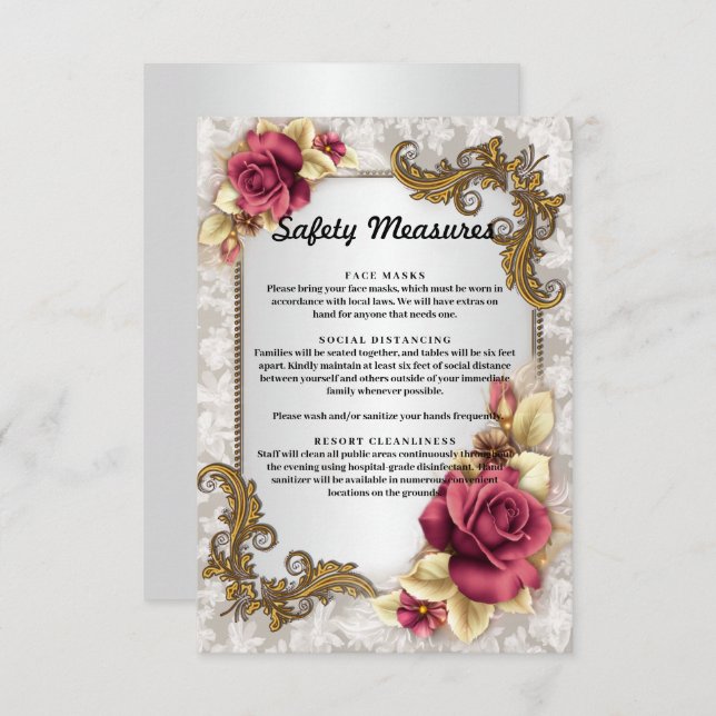Elegant Red Roses Wedding Safety Measures Enclosure Card (Front/Back)