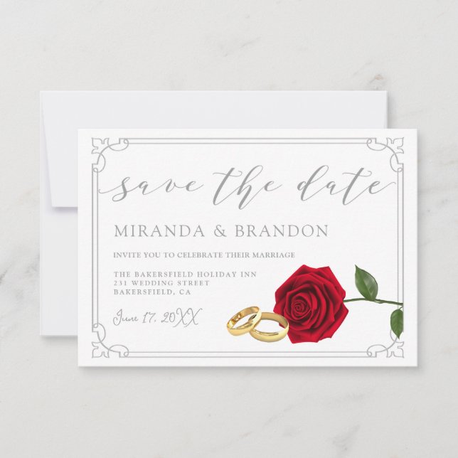 Elegant Red Roses Wedding Save the Date Card (Front)