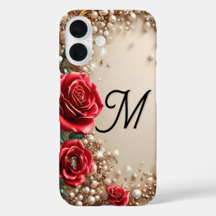 Elegant Red Roses With Golden Ornaments iPhone 16 Case