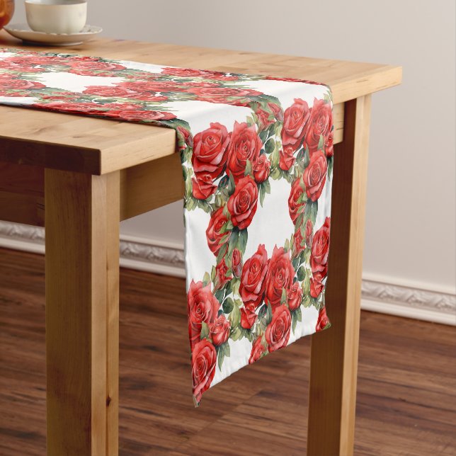 Elegant Red Roses Wreaths Table Runner (In Situ)