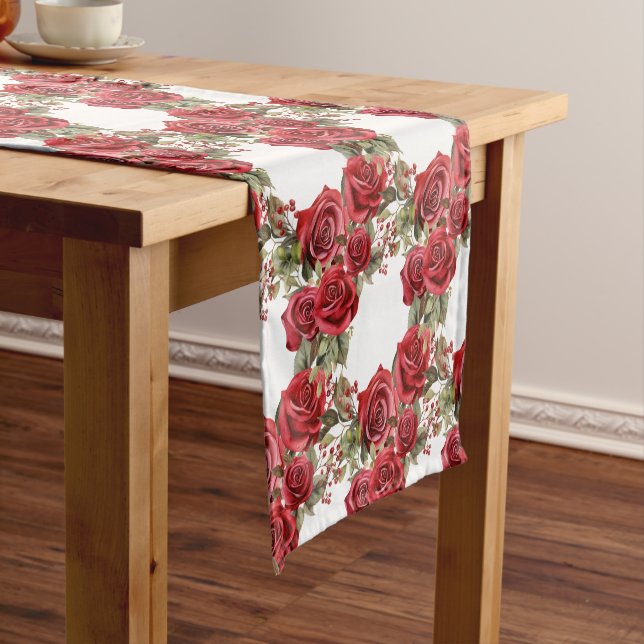Elegant Red Roses Wreaths Table Runner (In Situ)