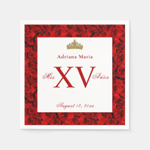 Elegant Red Roses XV Quinceanera Napkins