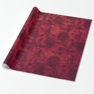 Elegant red royal damask floral pattern wrapping paper