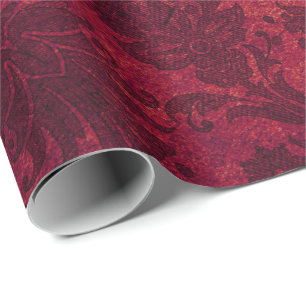Elegant red royal damask floral pattern wrapping paper