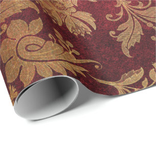 Elegant red royal damask floral pattern wrapping paper