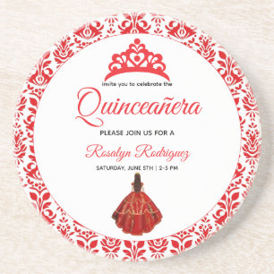 Elegant Red Royal Quinceañera Coaster