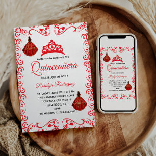 Elegant Red Royal Quinceañera Invitation
