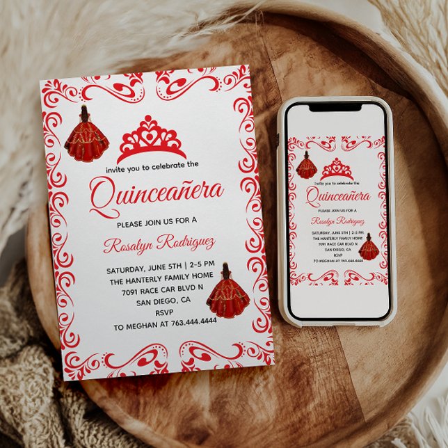 Elegant Red Royal Quinceañera Invitation (Creator Uploaded)
