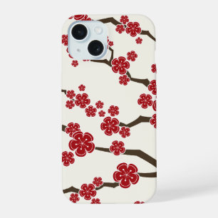 Elegant Red Sakura Cherry Blossom Flowers Modern iPhone 15 Case