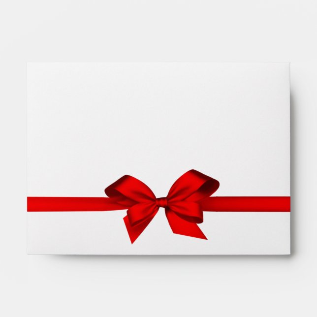 Elegant Red Satin Bow on White Envelope (Front)