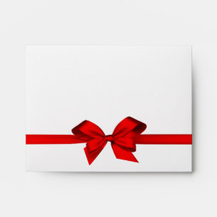 Elegant Red Satin Bow on White Envelope