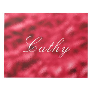 Elegant Red Satin Metallic Name Chic Pretty Notepad