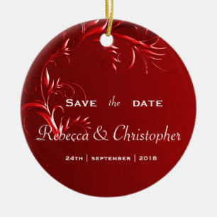 Elegant Red Save the Date Ceramic Ornament