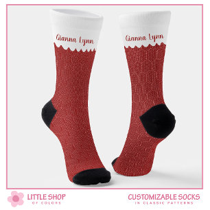 Elegant Red Scalloped Border Personalised Socks