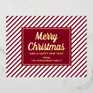 Elegant Red Script Christmas  Foil Holiday Postcard