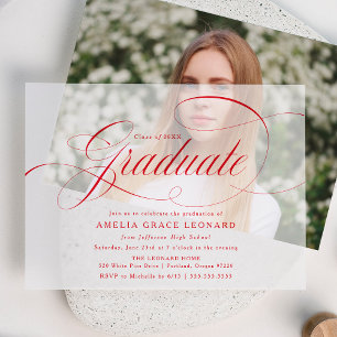 Elegant Red Script Graduation Party Vellum Invitations