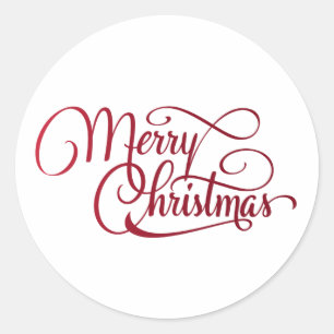 Elegant Red Script Merry Christmas Holiday Classic Round Sticker