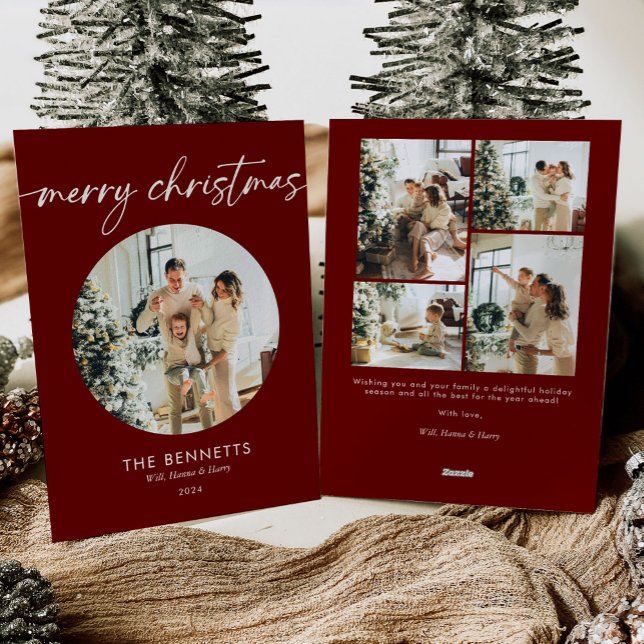 Elegant Red Script Merry Christmas Multi-Photo Holiday Card (Creator Uploaded)