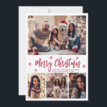 Elegant Red Script Snowflake 4 Photo Christmas  Holiday Card<br><div class="desc">Elegant, Modern Red Script 4 Photo Collage Christmas Holiday Card. This festive, mimimalist, four (4) photo card template features a pretty photo collage, some snowflake and says Merry Christmas! The „Merry Christmas” greeting text is written in a beautiful whimsical hand lettered brush calligraphy (or typography) font script in red on...</div>