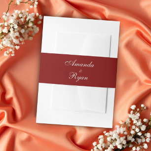 Elegant Red Script Wedding Invitation Belly Band