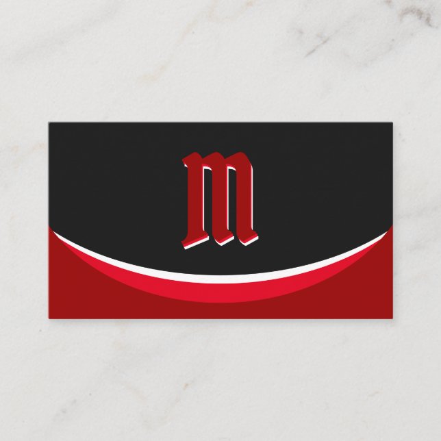 Elegant red shapes on black monogram 3d effect business card (Front)