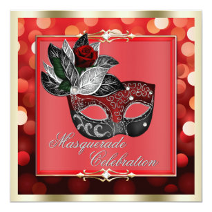 Elegant Red Shimmering Lights Bokeh Masquerade Invitation