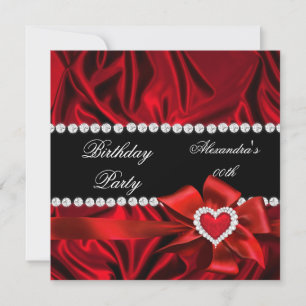 Elegant Red Silk Heart Bow Birthday Party Invitation