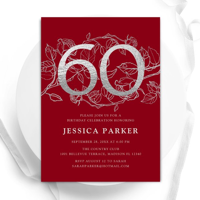 Elegant Red Silver 60th Birthday Invitation (Creator Uploaded)