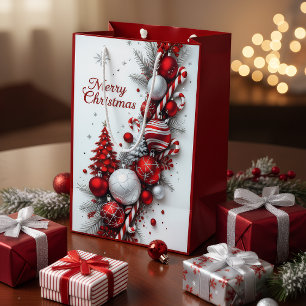 Elegant Red & Silver Christmas Gift Bag