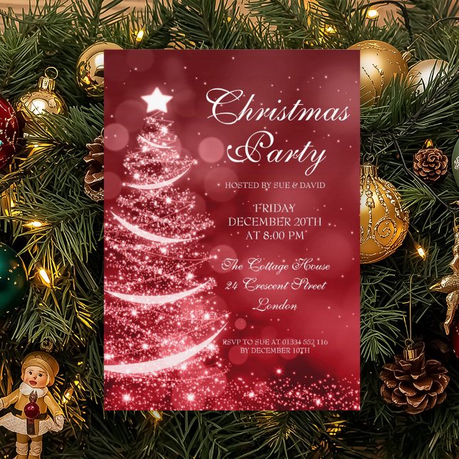 Elegant Red & Silver Christmas Party Sparkle Invitation (Elegant Red & Silver Christmas Party Sparkle Invitation)