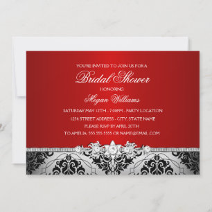 Elegant Red Silver Damask & Jewel Bridal Shower Invitation