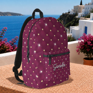 Elegant red silver faux glitter drips monogrammed printed backpack