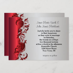 Elegant Red & Silver Florid Wedding Design Invitation